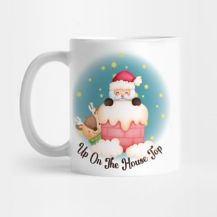 Cute Santa and Reindeer on the House Top Mug